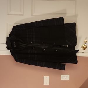 Women's hooded Guess plaid and black pea coat